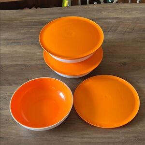 Set of 3 Tupperware Allegra Radiance Orange/White Bowl 740 ml 7,5 inches Storage